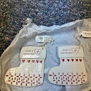 2 adorable baby’s 1st Christmas ceramic stocking ornaments